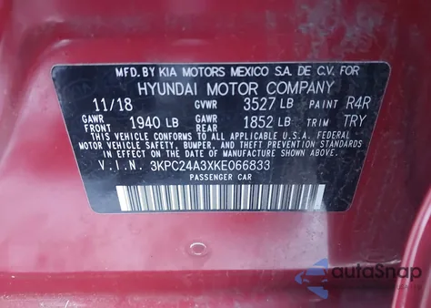 2019 Hyundai Accent Sel from USA, damaged, VIN 3KPC24A3XKE066833
